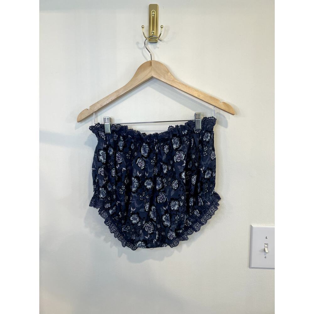 Free People Intimately Floral Lace Trim Bloomers Shorts Navy Blue Boho Lounge XS